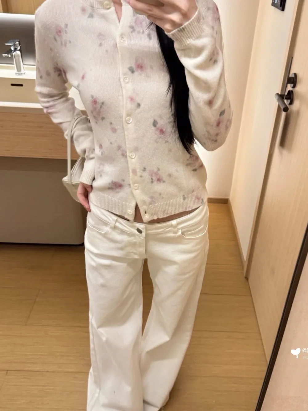 Cream Floral Button-Up Women's Cardigan Sweater